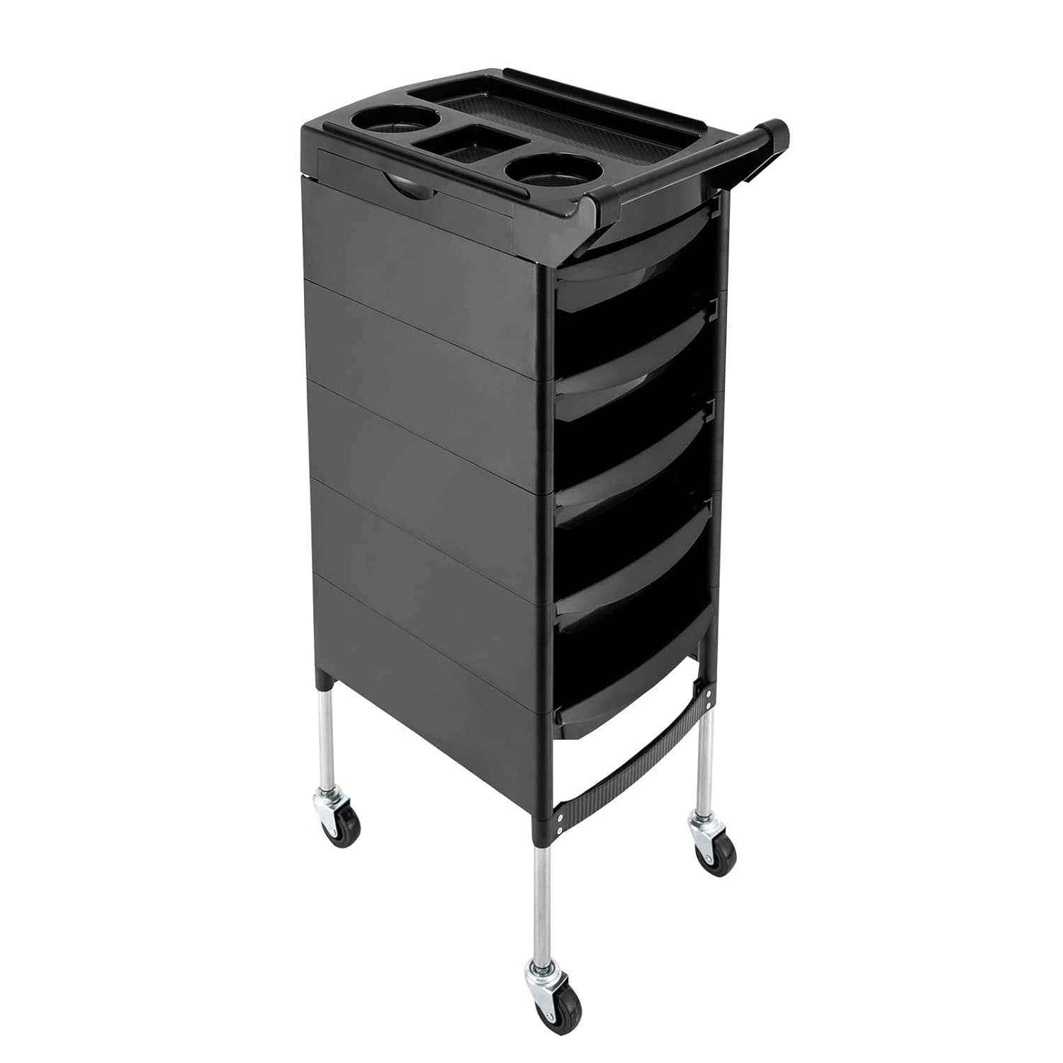 Carrito de salón de belleza de 6 niveles con mango+ruedas rodantes bandeja de almacenamiento con 5 cajones peluquería peluquería herramienta