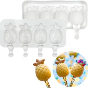 Moldes para paletas de 4 cavidades, moldes de silicona reutilizables para niños, moldes de paletas de hielo de piña, molde de silicona para hacer Moldes para paletas de 4 cavidades, moldes de silicona reutilizables para niños, moldes de paletas de hielo de piña, molde de silicona para hacer