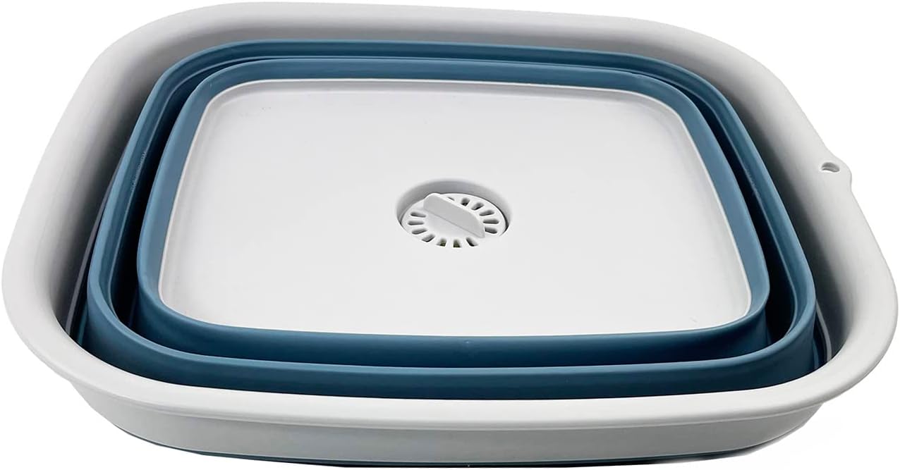 SAMMART Sartén plegable de 15 litros con tapón de drenaje, lavabo de lavado plegable, tina portátil para lavar platos, bandeja de almacenamiento de