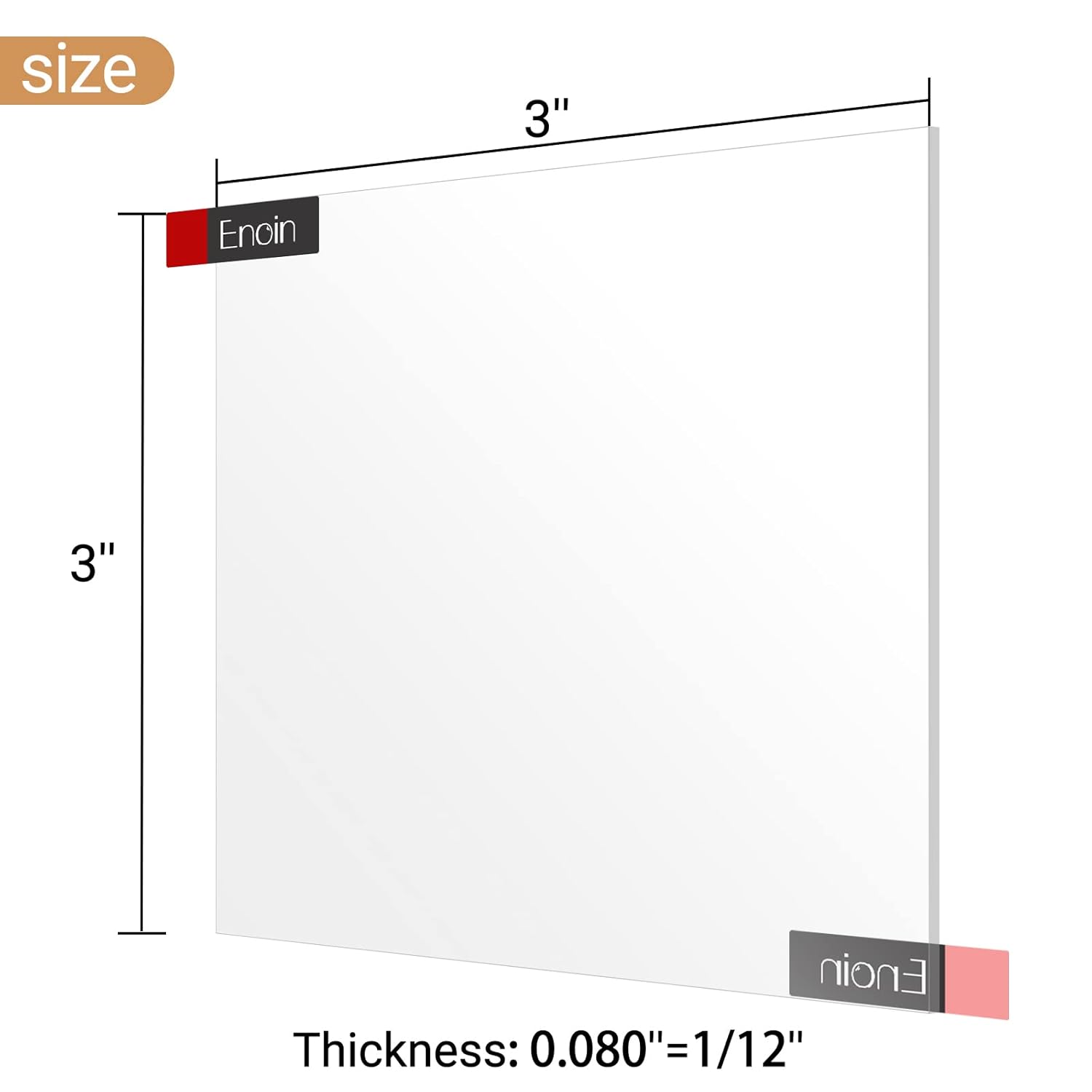 4 hojas de acrílico transparente de plexiglás de 3 x 3 pulgadas de grosor de 0.080 pulgadas de grosor y 112 pulgadas de grosor, para vidrio,