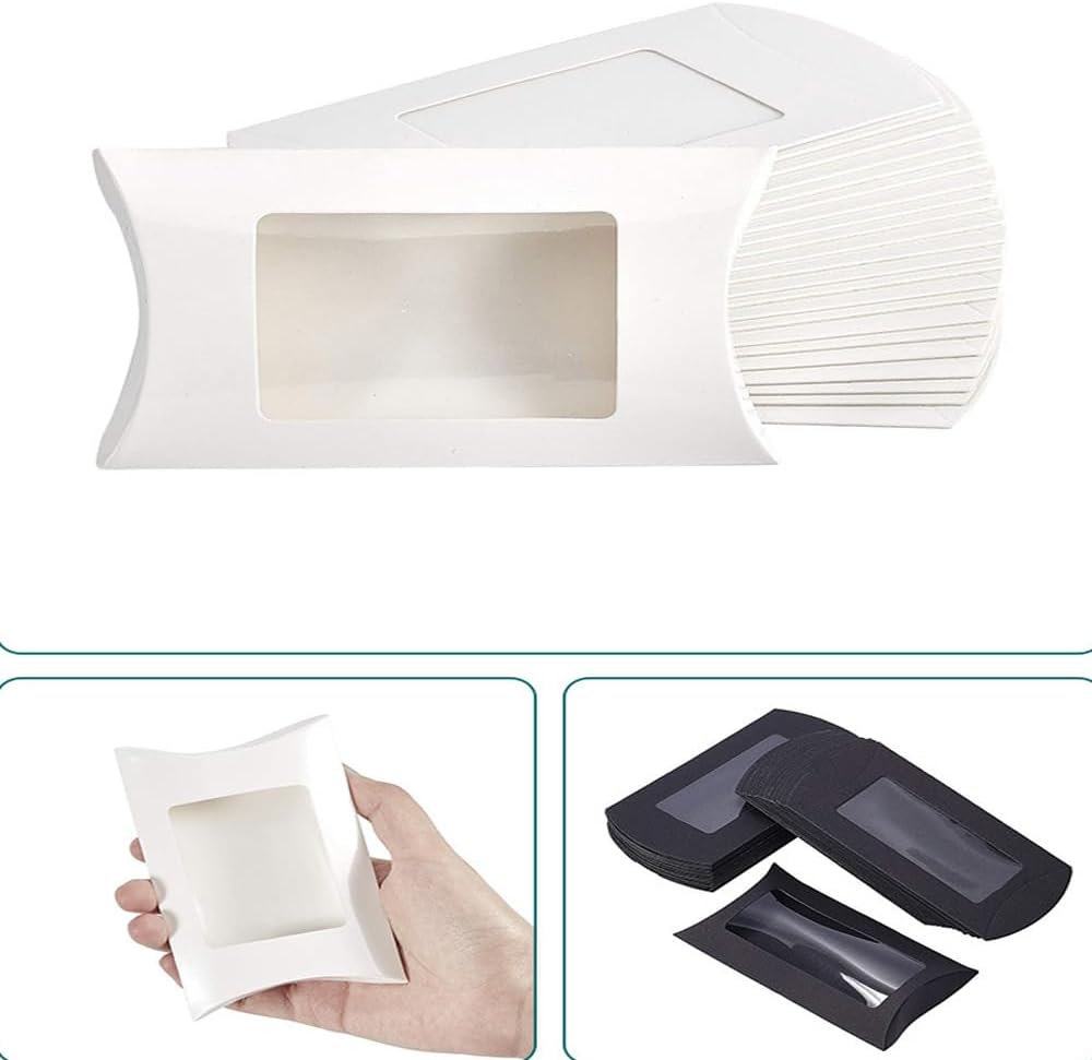 40 mini cajas de embalaje de papel blanco con ventana transparente, caja de embalaje de regalo para panadería, dulces, chocolate, joyas, exhibición,
