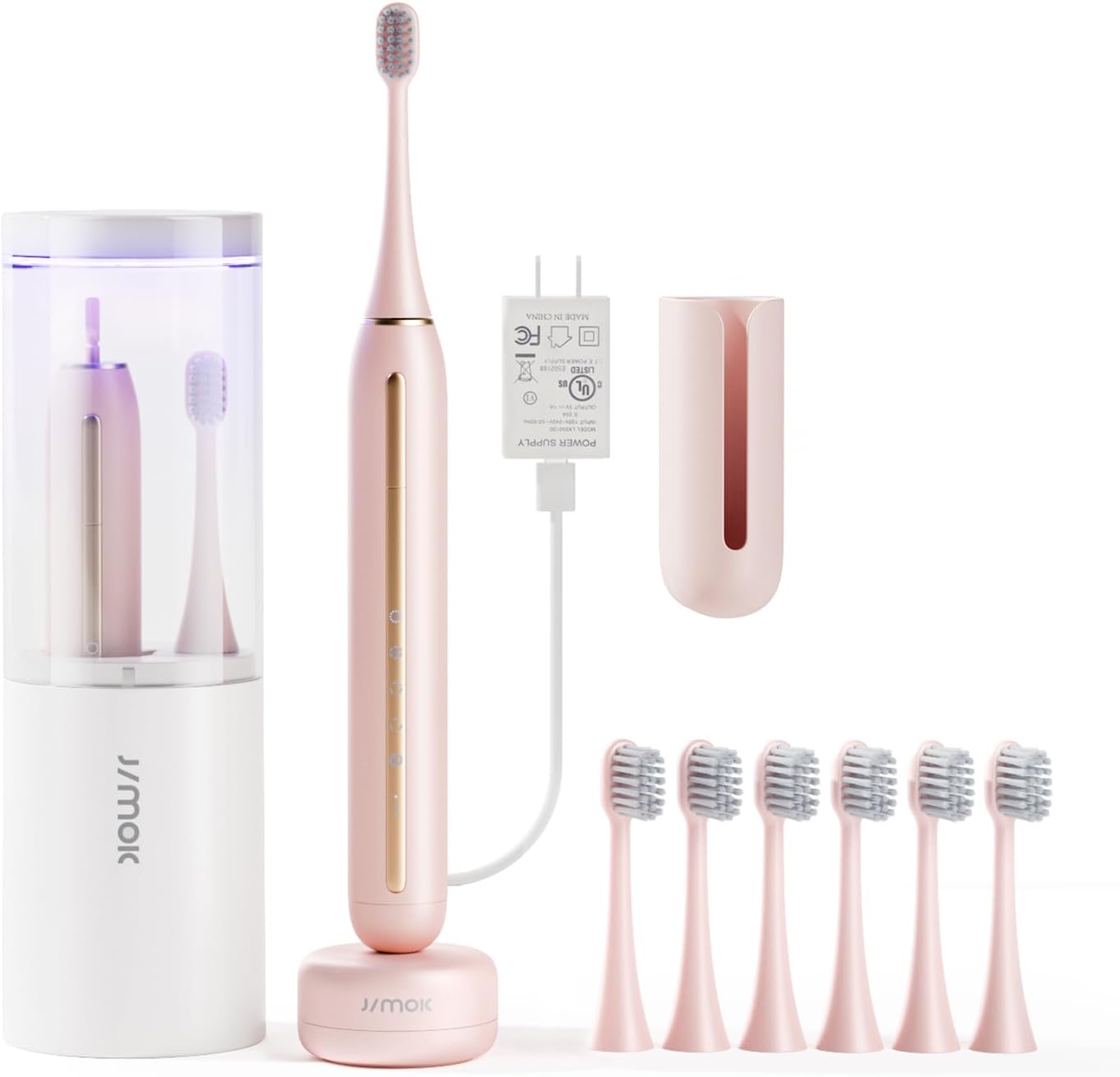 Cepillo de dientes eléctrico sónico con estuche de limpieza mejorado, 1 carga para 90 días de uso (incluye adaptador de pared), juego de cepillos de