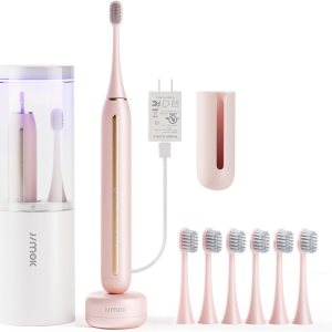 Cepillo de dientes eléctrico sónico con estuche de limpieza mejorado, 1 carga para 90 días de uso (incluye adaptador de pared), juego de cepillos de Cepillo de dientes eléctrico sónico con estuche de limpieza mejorado, 1 carga para 90 días de uso (incluye adaptador de pared), juego de cepillos de