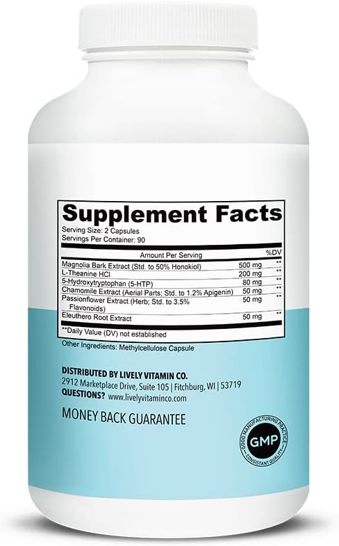 LIVELY VITAMIN CO. Chill Pill – Relax – Relájese – Sueño – Calma – Estrés – Ansiedad – Corteza de magnolia – Manzanilla – L-teanina – Passionflower