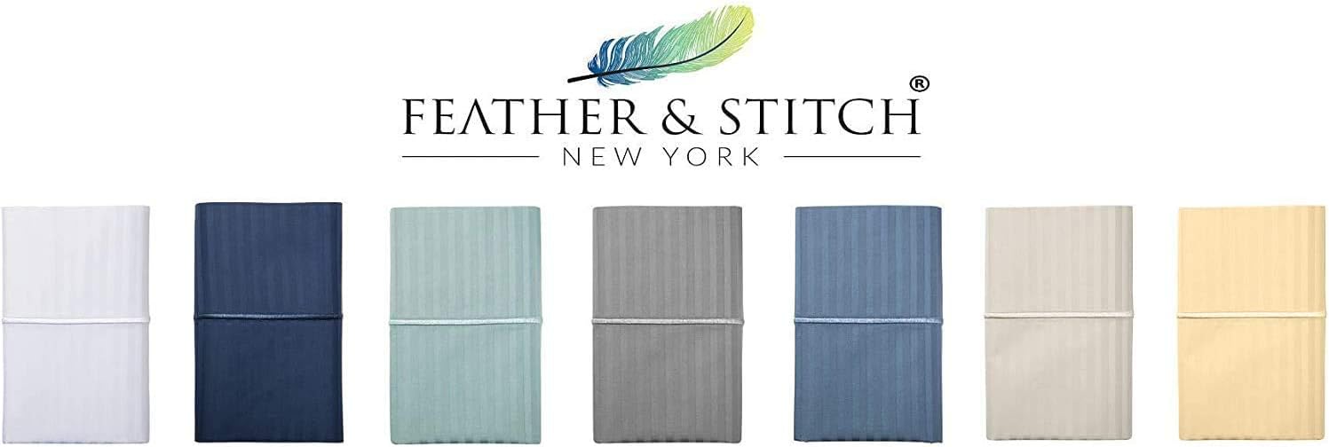 Feather & Stitch – Juego de funda de edredón tamaño King, 500 hilos, diseño de rayas de damasco de 3 piezas, funda de edredón 100% algodón puro, 2