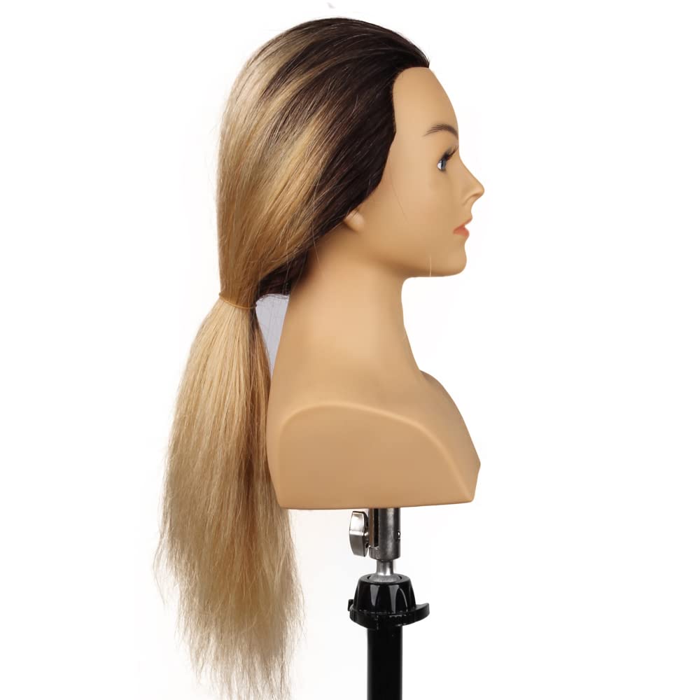 Cabeza de maniquí 100% cabello humano con hombros de 24 a 26 pulgadas, muñeca femenina, cabeza de entrenamiento de maniquí, trenzado con abrazadera
