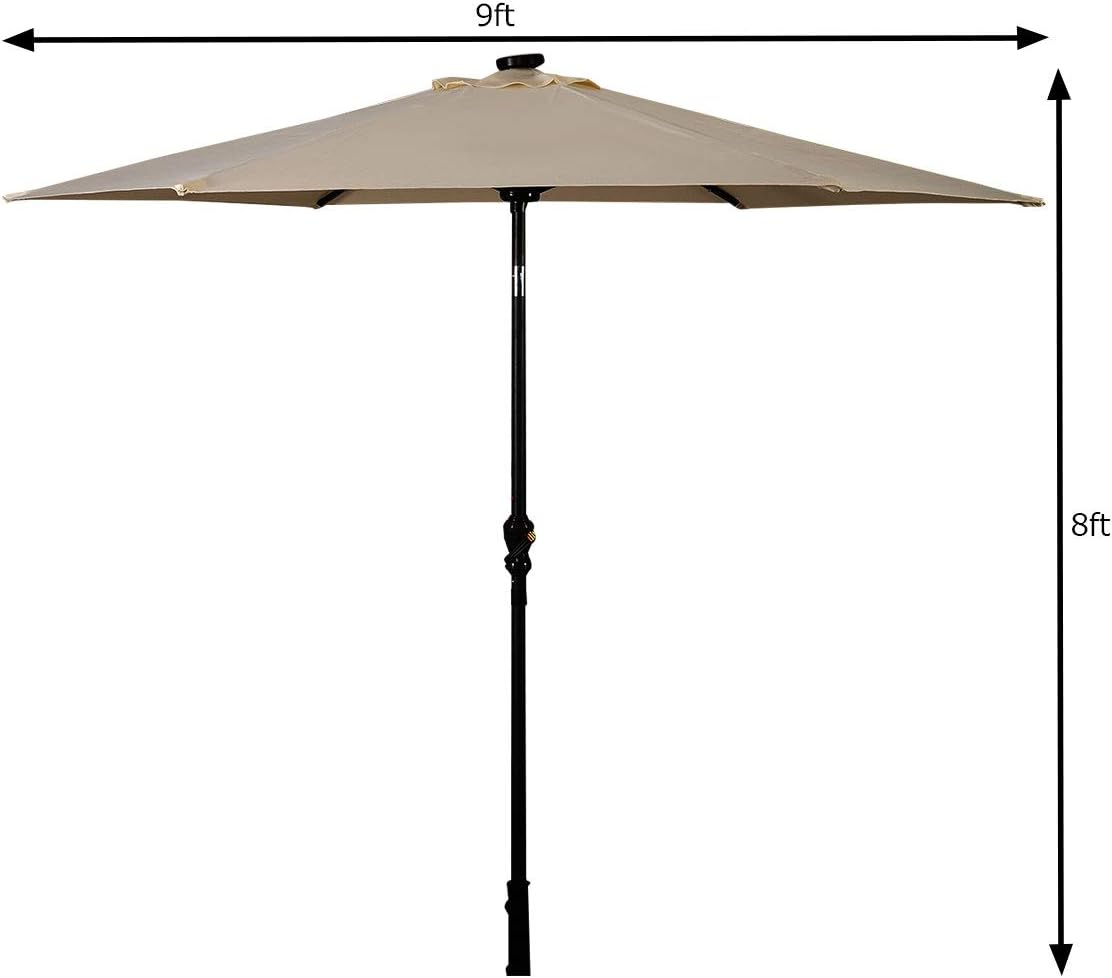 HAPPYGRILL Patio Umbrella with Solar Lights Outdoor Table Umbrella with Tilt Crank Sun Umbrellas for Market Garden Patio Poolside