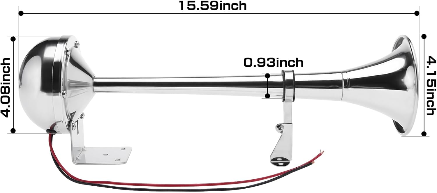 NovelBee Bocina de trompeta de barco marino de 12 V, bocina eléctrica única de acero inoxidable de 115 db para remolque de camión de barco