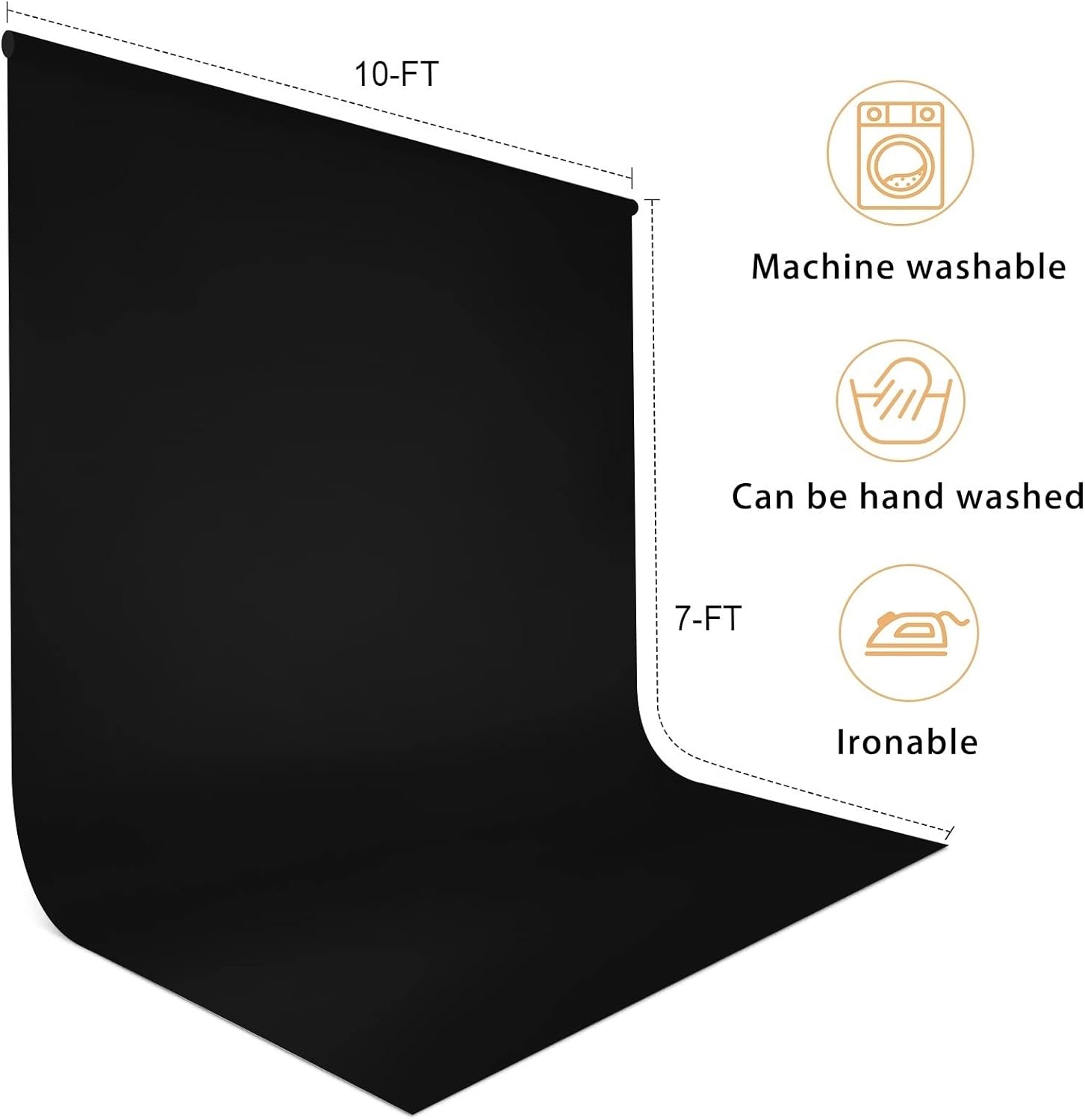 Chromakey – Telón de fondo negro para fotografía de 7 x 10 pies, tela de poliéster de alta densidad de color negro puro, pantalla plegable sin