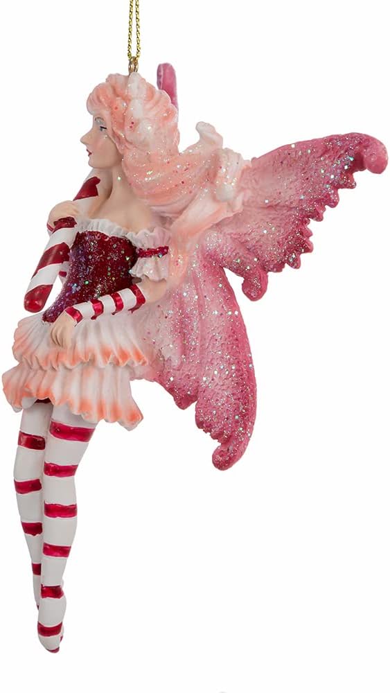 Adorno Amy Brown Red Fairy con bastón de caramelo de 5 pulgadas