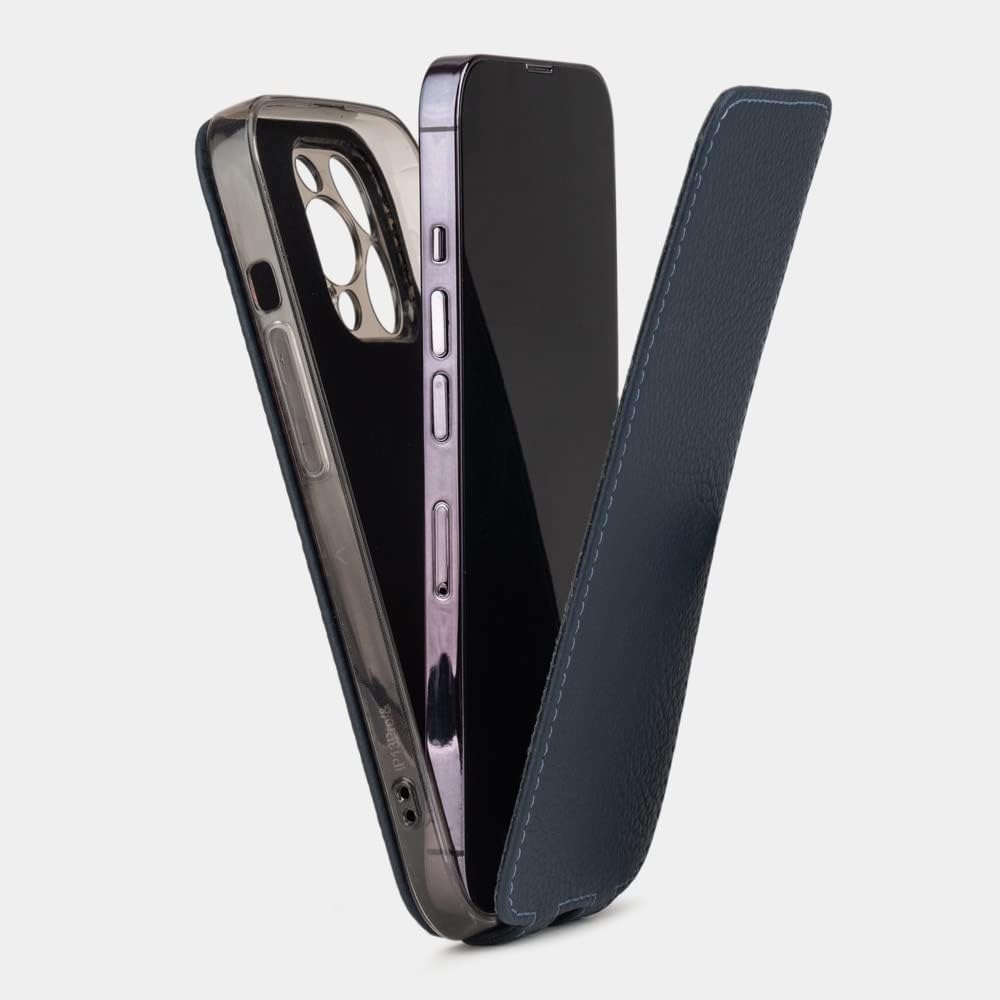 Marcel Robert – Funda de piel tipo cartera para iPhone 13 Mini – Modelo patentado – Fabricado en Francia –  Azul