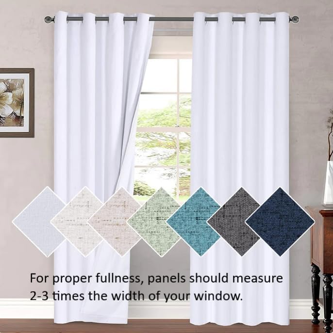 Cortinas de lino para sala de estar, decoración para el hogar, con pestaña superior, privacidad añadida, ahorro de energía, filtro de luz,