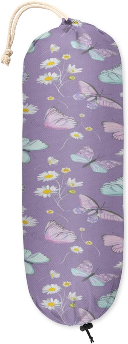 Soporte de bolsa de plástico con patrón de mariposa impermeable, soporte para bolsa de comestibles, organizador de bolsas de plástico para montaje