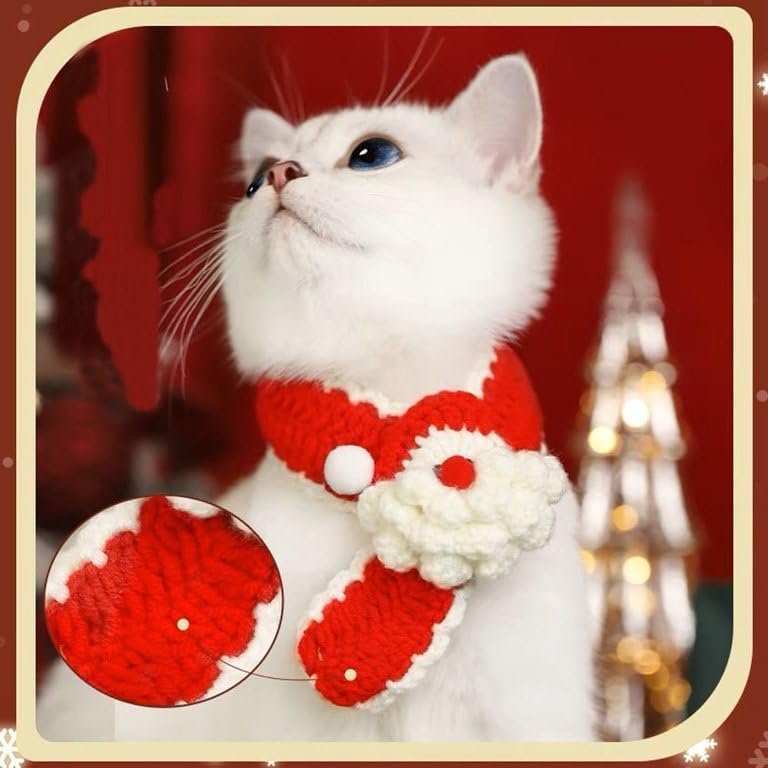 Bufanda de Navidad para perros y gatos, diseño de bufanda tejida a mano, bufanda cálida para mascotas, invierno, Navidad, vacaciones, bufanda en