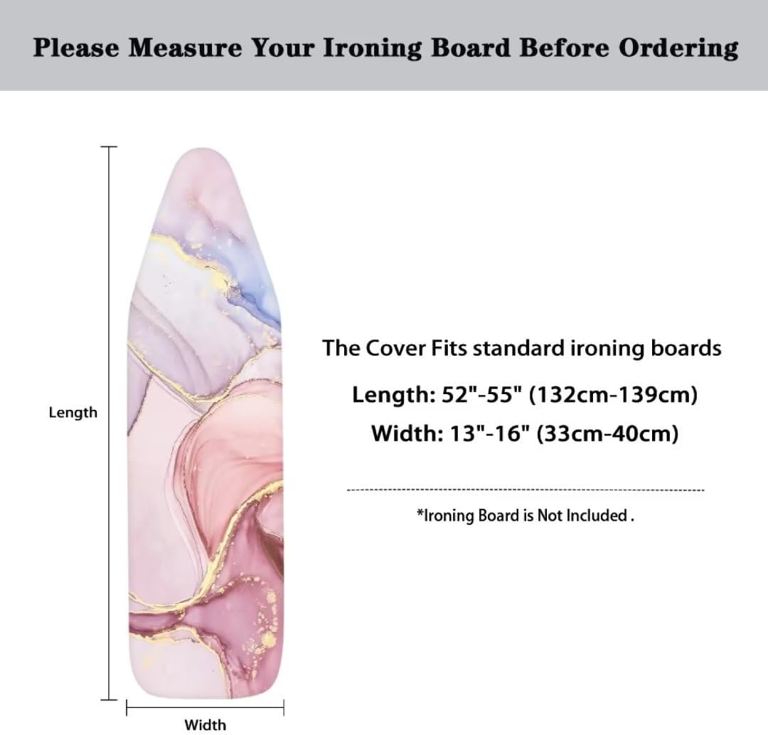 Funda para tabla de planchar de mármol rosa con gancho y bucle para mujeres y niñas, cubierta extra ancha para tabla de planchar con borde elástico,