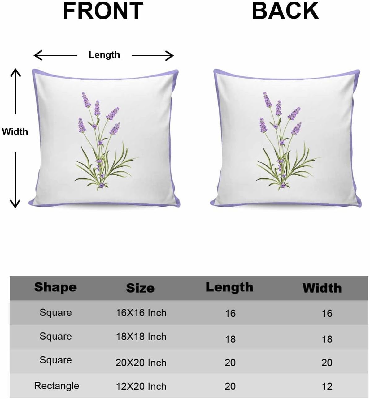 Paquete de 2 fundas de almohada decorativas para sofá, diseño floral lavanda de 18 x 18 pulgadas, fundas de almohada de algodón de felpa para