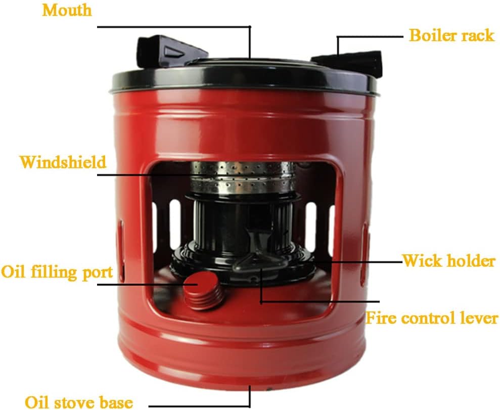 SHYDPM Calentador rojo de queroseno Iron Art para interiores y exteriores, mini calentador de queroseno de convección para acampar en interiores,
