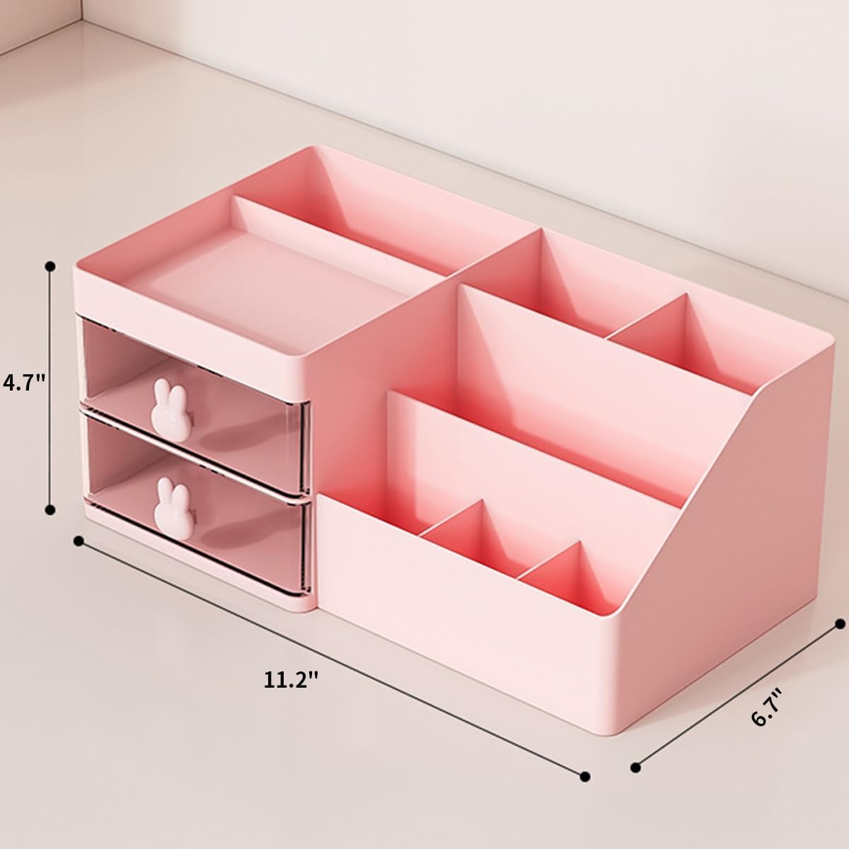 jioko Organizador de maquillaje para tocador de baño, cajón transparente para almacenamiento de cosméticos con soporte para cepillos, encimera de