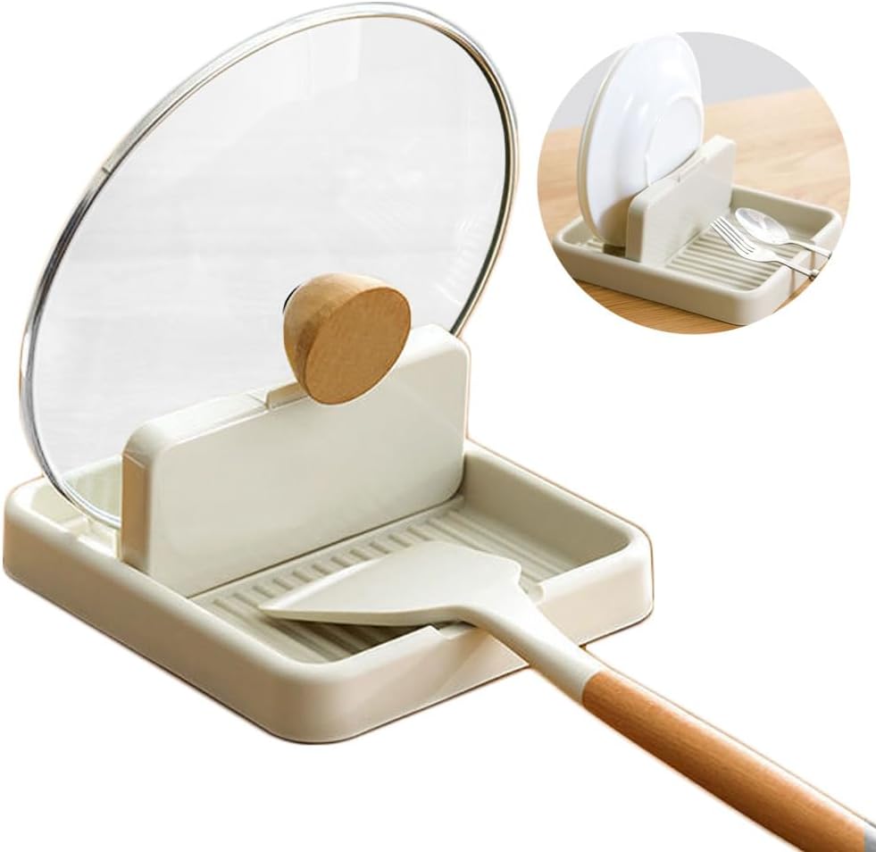 Paquete de 1 soporte de cuchara con soporte de tapa para múltiples utensilios, soporte para utensilios y soporte para cuchara para encimera de