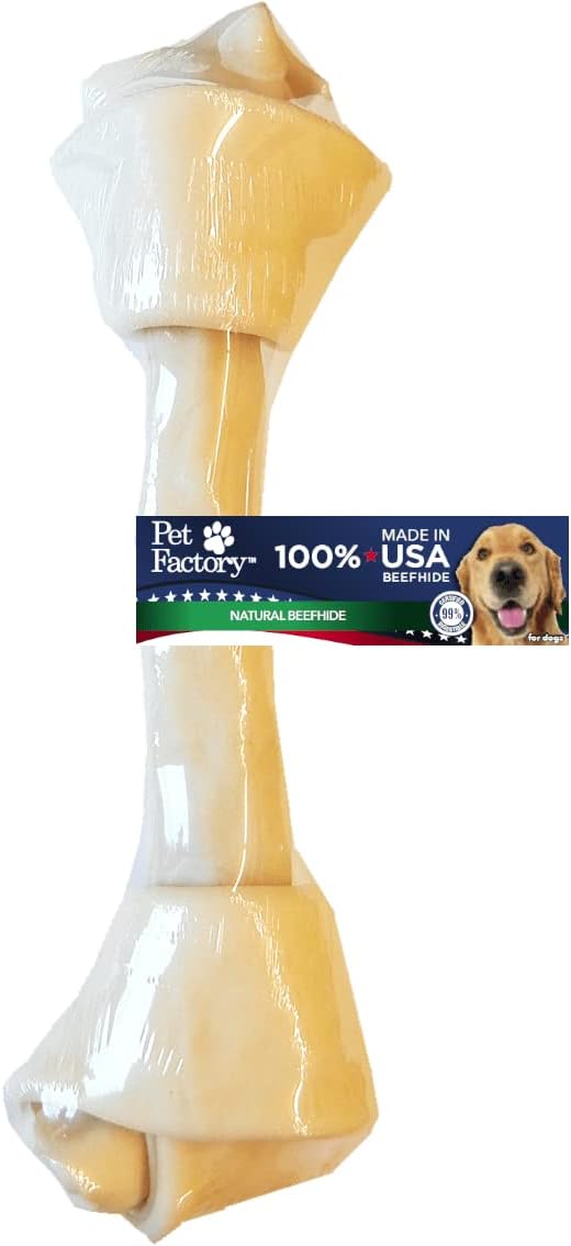 Pet Factory 100 % hecho en Estados Unidos, piel de res de 13 a 15 pulgadas, hueso anudado para masticar, sabor natural, 1 unidad1 paquete