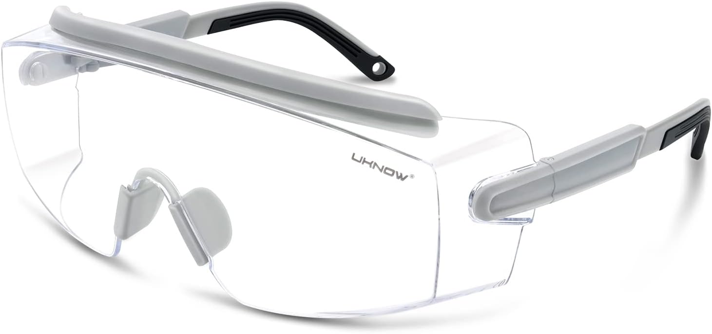 UKNOW Anteojos de seguridad sobre lentes, gafas de seguridad antivaho protección ocular envolvente, gafas protectoras ANSI Z87.1