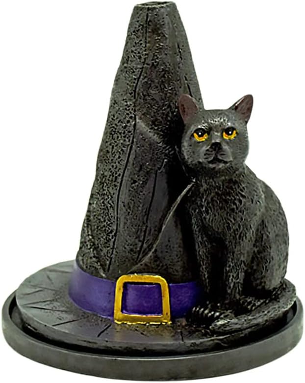 Sombrero de brujas con soporte para quemador de incienso de gato negro de 4.5 pulgadas