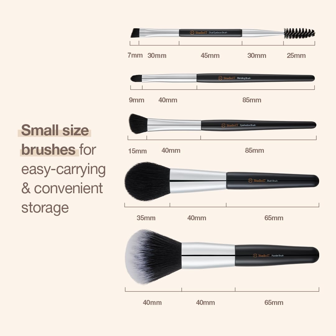 Juego de brochas de maquillaje de viaje, 5 piezas, juego de brochas de maquillaje esenciales para rostro y ojos, juego de brochas de maquillaje