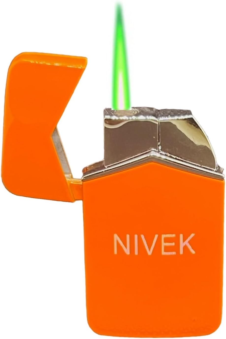 NIVEK Encendedor de llama verde de antorcha fresco, a la moda, a prueba de viento, botón cromado, recargable, ajustable, compacto, tamaño de