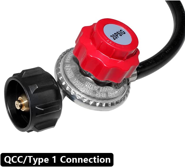 Hooshing Regulador ajustable de propano de alta presión de 5 pies 0-20PSI con manguera tipo QCC1 se adapta a tanques de propano más nuevos, quemador