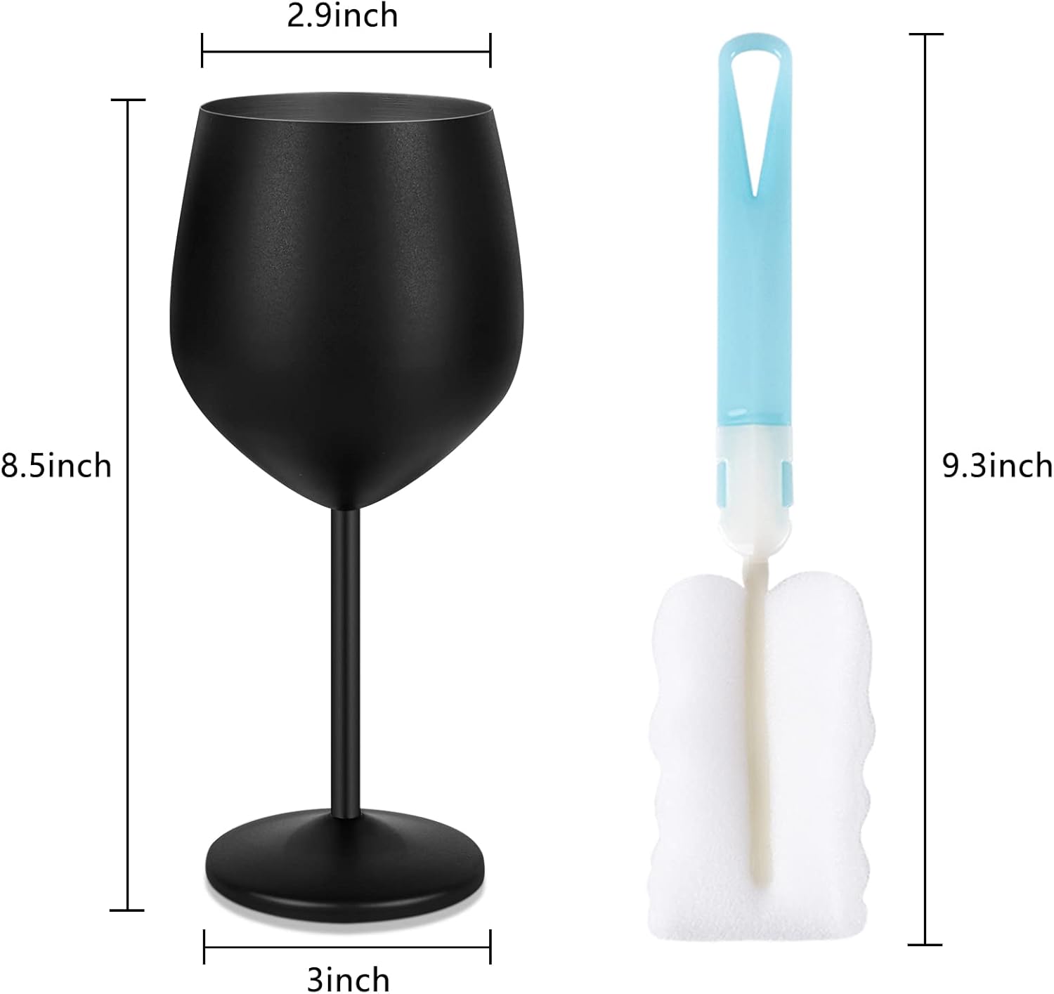 Lifecapido Copas de vino de acero inoxidable, copas de vino de tallo de acero inoxidable de 18 onzas, copas de vino de metal con tallo con cepillo