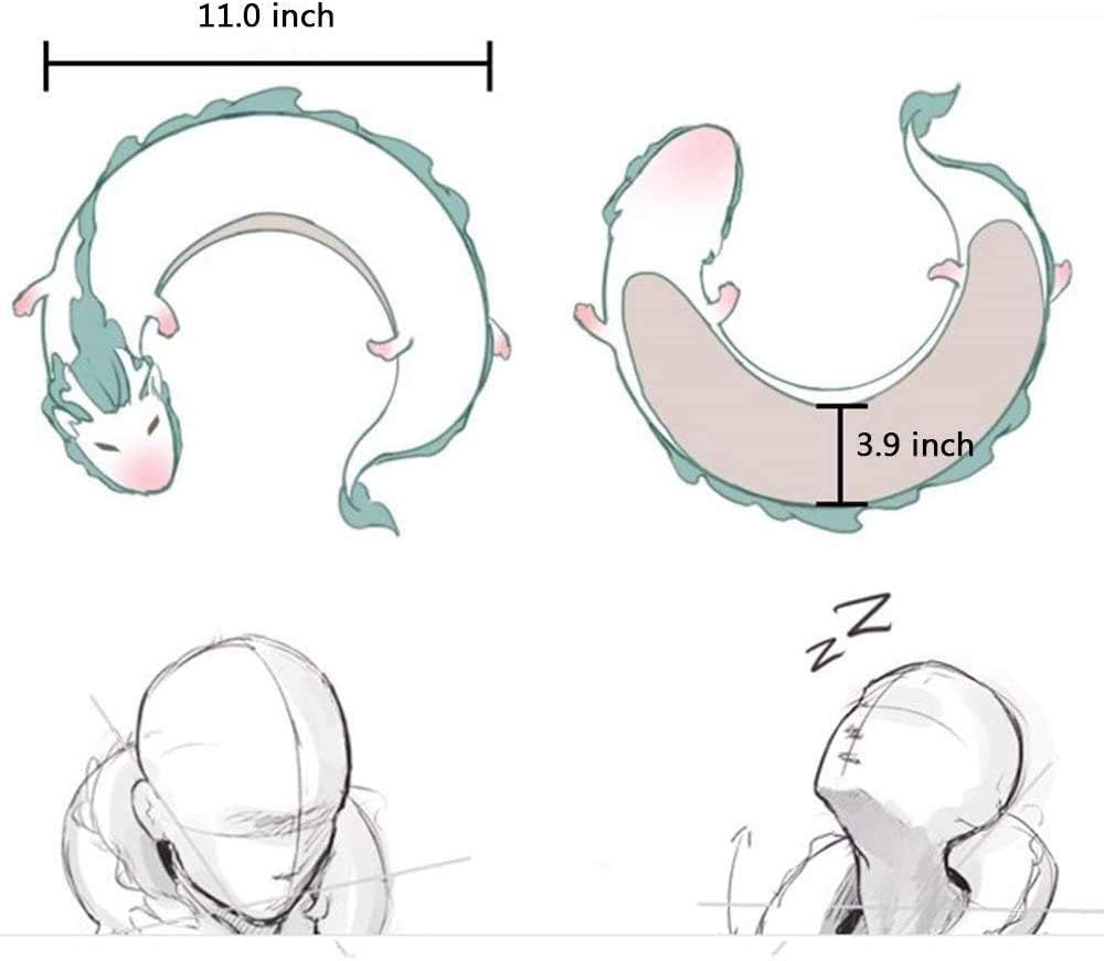 Almohada de cuello de dragón blanco de anime, almohada de viaje en forma de U, almohada de cuello de dragón, almohada de peluche suave de dragón de
