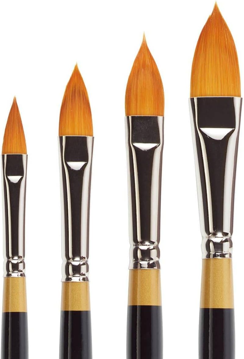 KINGART B-100 Premium – Juego de pinceles ovalados para pétalos florales de la serie 9930, oro sintético Taklon para acrílico, óleo, pintura de