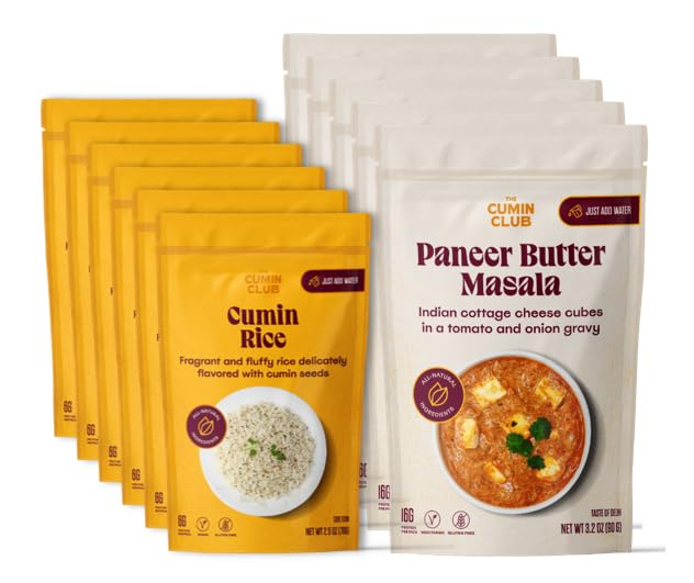 The Cumin Club Paneer Butter Masala – Paquete de curry instantáneo + lados de arroz, comidas vegetarianas listas para comer (paquete de 5 masala de