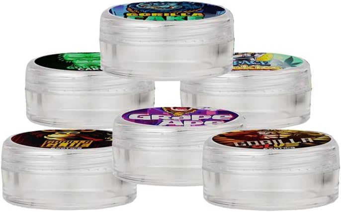 JOUGE 50 frascos pequeños de almacenamiento de 0.18 oz con calcomanías, contenedor a prueba de olores, etiqueta de cápsulas de la serie Little Cream