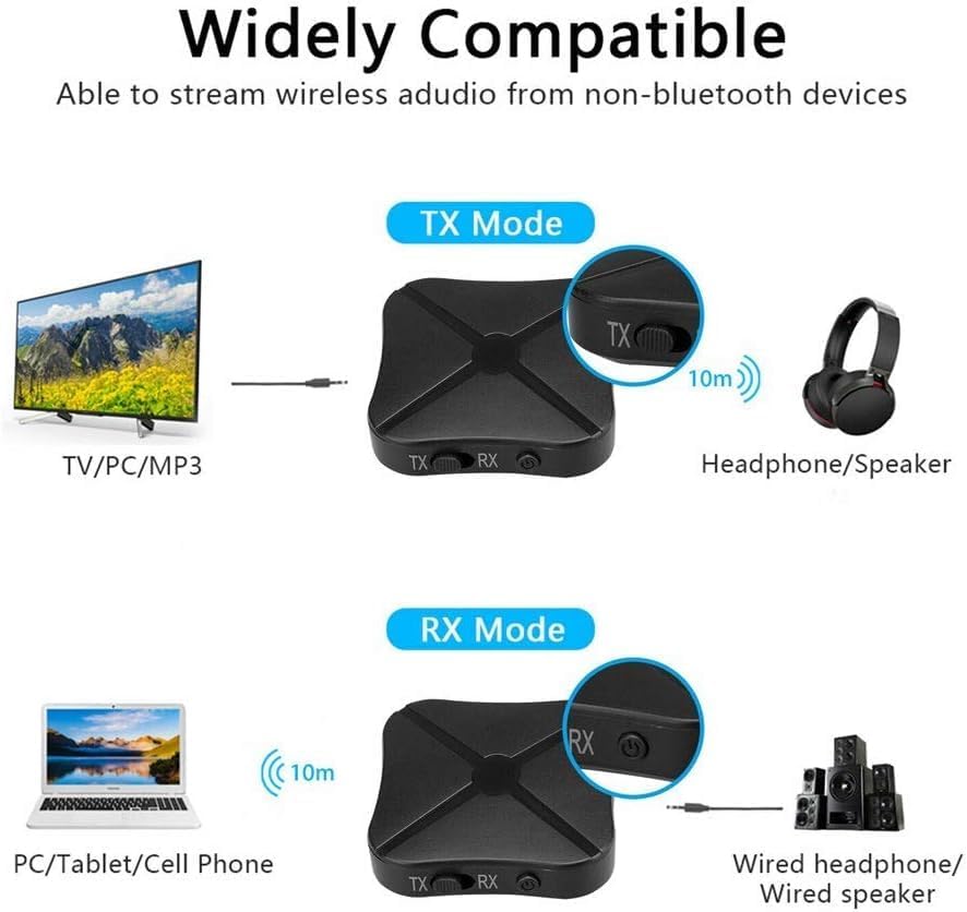 Adaptador Bluetooth 5.0 Transmisor Bluetooth Receptor 2 en 1 Inalámbrico 0.138 in AUX aptX Adaptador de baja latencia adecuado para TVSistemas de