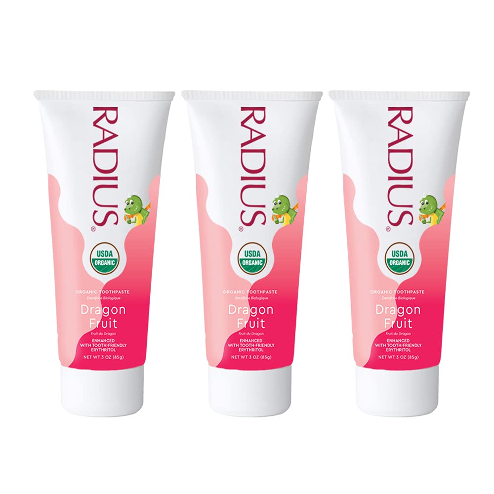 RADIUS USDA Organic Kids Toothpaste 3oz Non Toxic Chemical-Free Gluten-Free Designed to Improve Gum Health for Children’s 6 Months and Up – Dragon