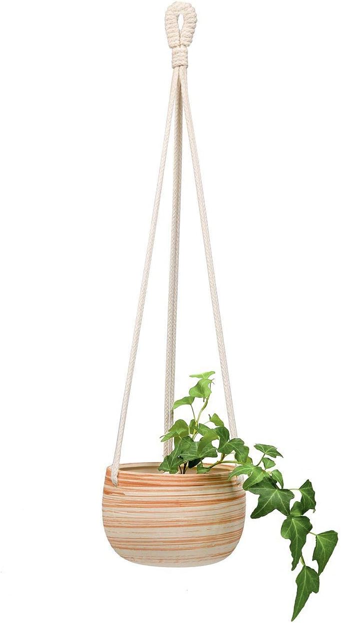 Mkono Macrame Macrame – Maceta de cerámica para colgar, tamaño pequeño, Moderno