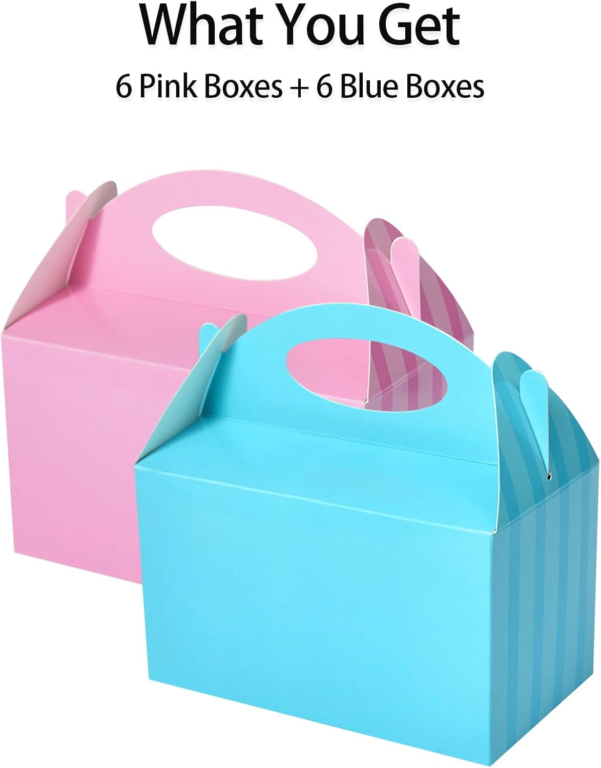 P6FL12X – Cajas de recuerdo de fiesta de Happyhiram a rayas rosas y azules, 12 piezas para recuerdos de fiesta de revelación de género, cajas de