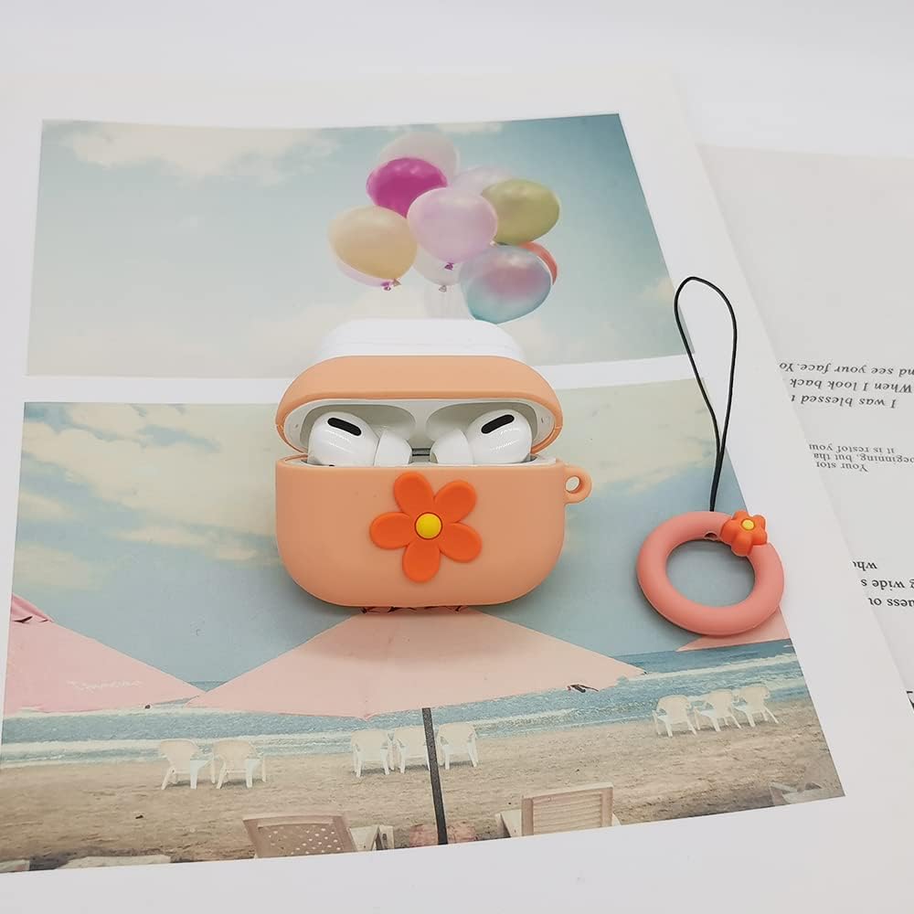 Funda compatible con AirPods Pro, silicona suave a prueba de golpes, diseño de flores 3D de dibujos animados para niñas y mujeres, linda funda
