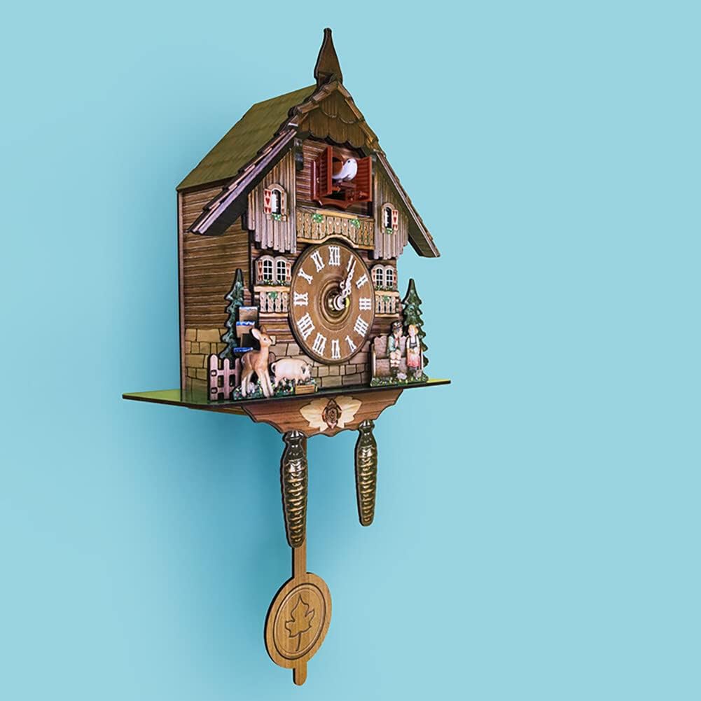 ikasus Reloj de cuco de cuarzo, reloj de cuco de pared, reloj de chalet tradicional, reloj de péndulo de madera antigua, pantalla de hora, reloj