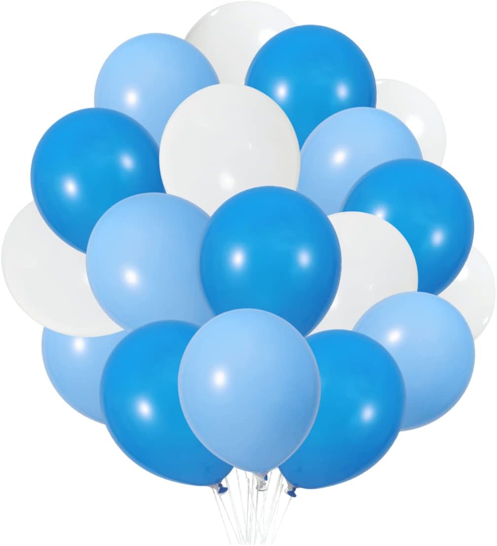 Paquete de 300 globos azules y blancos, globos de látex blanco azul claro de 12 pulgadas, 100 de cada color, suministros de decoración de globos de