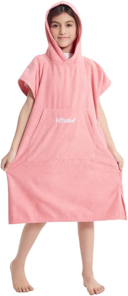 Hiturbo Toalla cambiadora para niños, poncho absorbente de secado rápido, toallas de baño de microfibra (rosa)