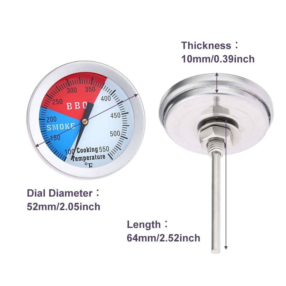 Mtsooning Medidor de termómetro para barbacoa, temperatura de parrilla de acero inoxidable de 2 pulgadas2.047 in, Fahrenheit e indicador de calor
