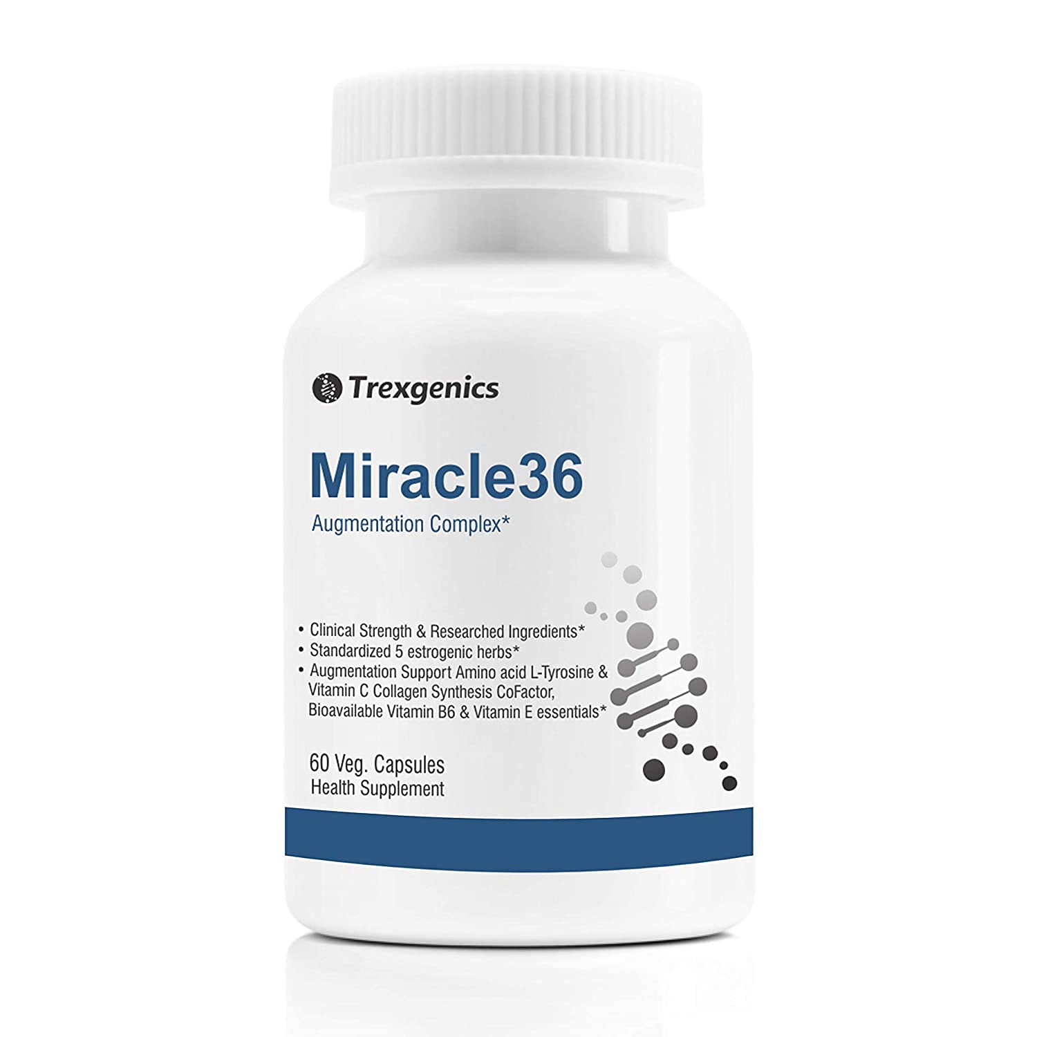 A.K. Trexgenics MIRACLE36 Complejo de aumento avanzado de 750 mg con 5 hierbas estrogénicas estandarizadas + aminoácidos tirosina y vitamina