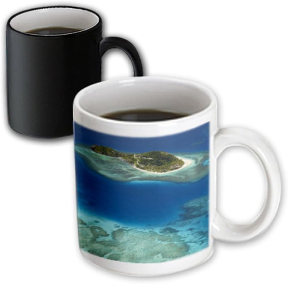 3dRose Matamanoa, Coral Reef, Mamanuca Islands, Fiji taza, 11 onzas, negroblanco