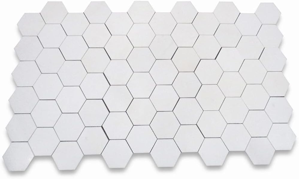 Thassos – Mosaico hexagonal de mármol blanco de 5 pulgadas, para cocina, baño, pared, pared (1 hoja)