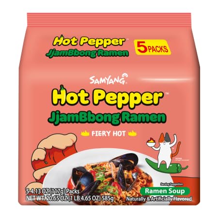 SAMYANG Hot Pepper Jjambbong Ramen Sumérgete en Spicy Bliss – 20.6 onzas (paquete de 1) (total 5 piezas)