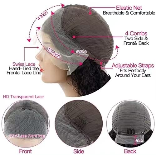 Pelucas de cabello humano brasileño ondulado con encaje frontal de 13 x 4 pulgadas, prearrancado, densidad del 180%, para mujeres negras, sin