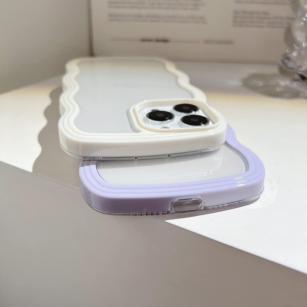 AMAZFCCY Funda con marco de onda rizada para iPhone 15 Pro Max de 6.7 pulgadas, bonito patrón de forma de onda 2 en 1, transparente, flexible, parte