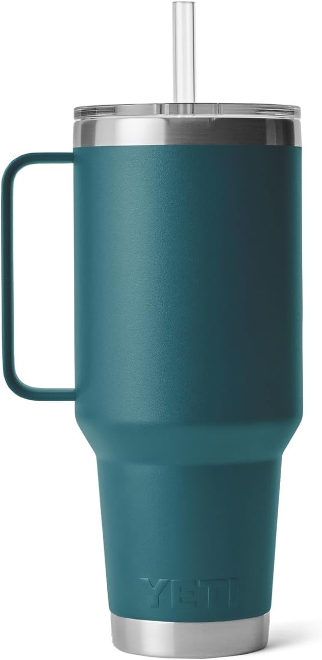 YETI Rambler – Vaso de agua con asa y tapa con popote, de 42 onzas, con aislamiento al vacío con asa, acero inoxidable, color verde azulado agave
